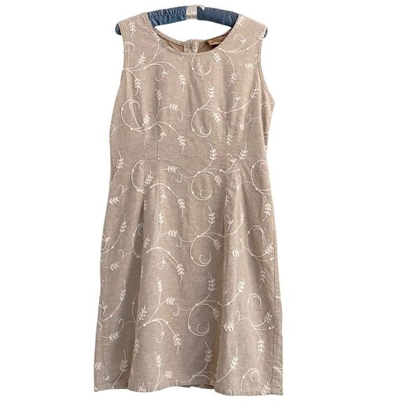 Vintage Studio Ease Tan Cotton Embroidered Sleeveless Dress Jumper Cottagecore - Picture 1 of 7